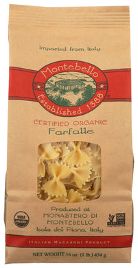 PASTA MONTEBELLO FARFALLE ORGANIC   16OZ  '15532101101