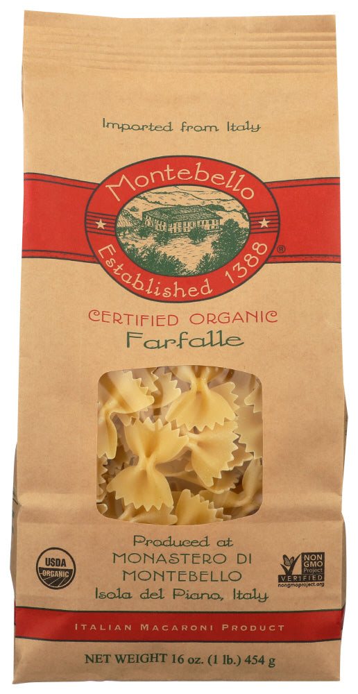 PASTA MONTEBELLO FARFALLE ORGANIC   16OZ  '15532101101