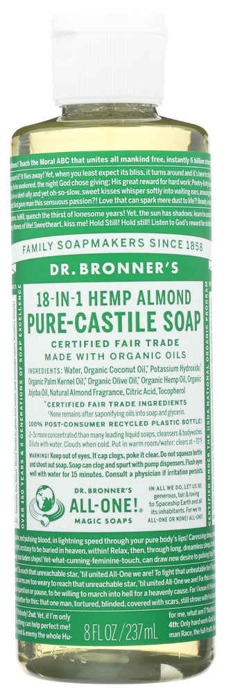 ALMOND PURE-CASTILE LIQUID SOAP DR. BRONNER’S PURE-CASTILE HEMP ALMOND SOAP, 8 FL. OZ. '018787771082