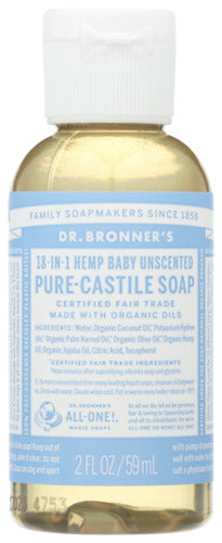 BABY UNSCENTED PURE-CASTILE LIQUID SOAP DR. BRONNER'S PURE-CASTILE UNSCENTED BABY SOAP, 2 FL. OZ. '018787772027