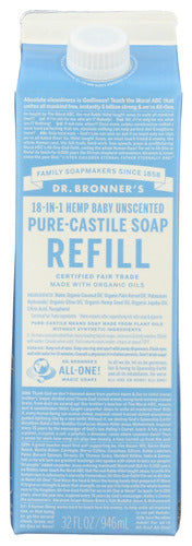 BABY UNSCENTED PURE-CASTILE LIQUID SOAP-REFILL CARTON  '018787772331