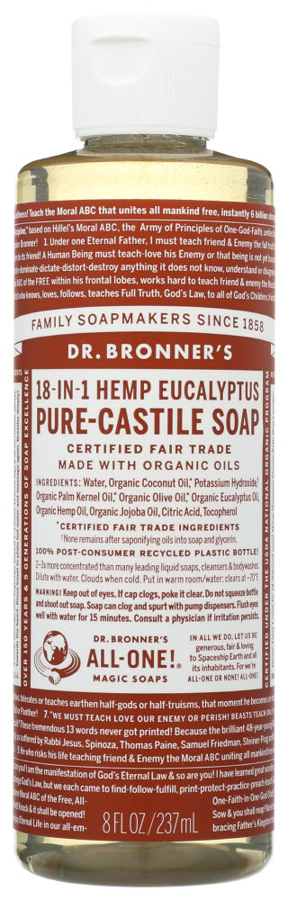 EUCALYPTUS PURE-CASTILE LIQUID SOAP DR. BRONNER'S 18-IN-1 HEMP EUCALYPTUS PURE-CASTILE SOAP, 8 OZ. '018787773086