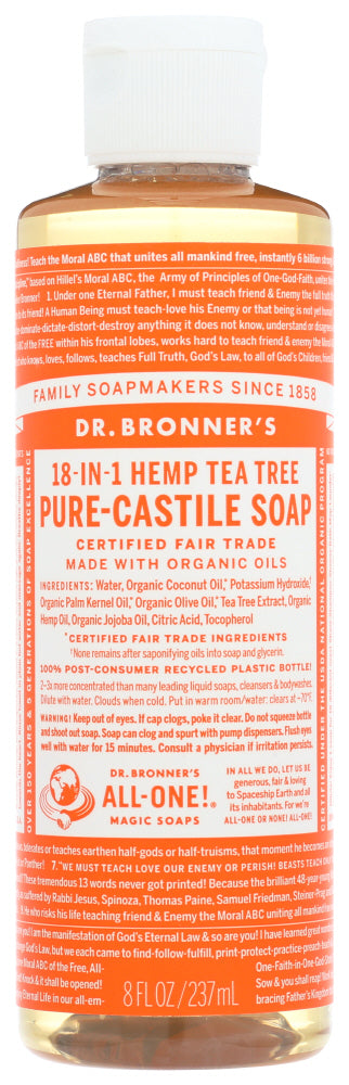 TEA TREE PURE-CASTILE LIQUID SOAP DR. BRONNER'S 18-IN-1 HEMP TEA TREE PURE-CASTILE SOAP, 8 OZ. '018787776087