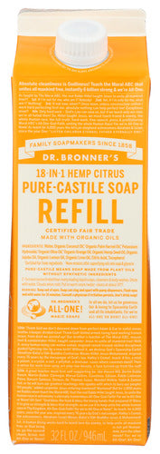 CITRUS PURE-CASTILE LIQUID SOAP-REFILL CARTON  '018787777336