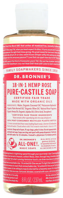 ROSE PURE-CASTILE LIQUID SOAP DR. BRONNER'S 18-IN-1 HEMP ROSE PURE-CASTILE SOAP, 8 OZ. '018787778081