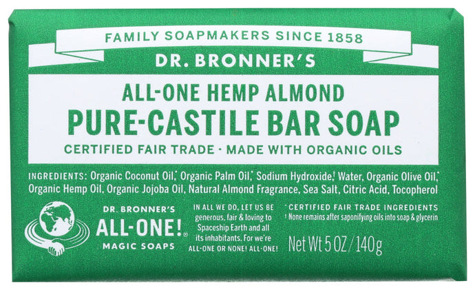 ALMOND PURE-CASTILE BAR SOAP DR. BRONNER’S PURE-CASTILE HEMP ALMOND BAR SOAP, 5 OZ. '018787781050