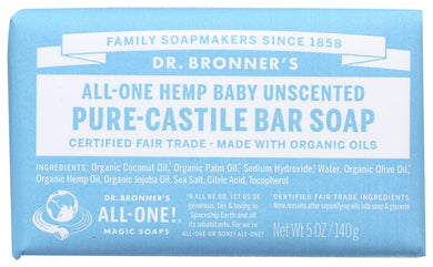 BABY UNSCENTED PURE-CASTILE BAR SOAP DR. BRONNER’S PURE-CASTILE HEMP UNSCENTED BABY SOAP, 5 OZ. '018787782057