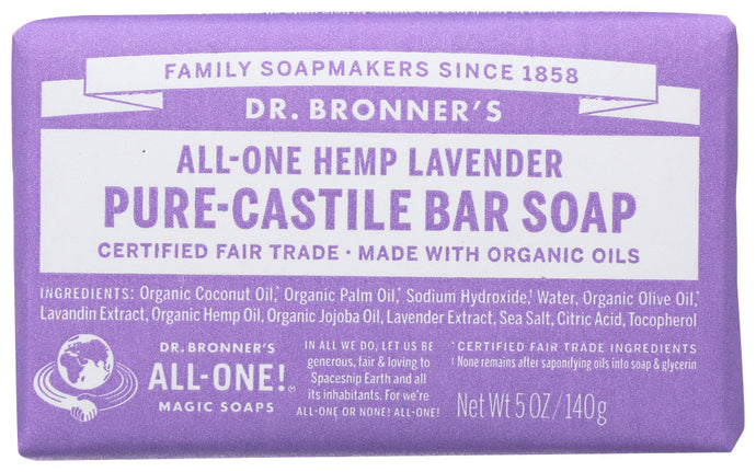 LAVENDER PURE-CASTILE BAR SOAP DR. BRONNER'S ALL-ONE HEMP LAVENDER PURE CASTILE BAR SOAP, 5 OZ. '018787784051