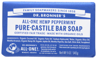PEPPERMINT PURE-CASTILE BAR SOAP DR. BRONNER'S PURE-CASTILE HEMP PEPPERMINT BAR SOAP, 5 OZ. '018787785058