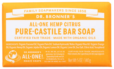 CITRUS PURE-CASTILE BAR SOAP DR. BRONNER'S ALL-ONE HEMP CITRUS PURE-CASTILE BAR SOAP, 5 OZ. '018787787052