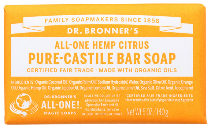 CITRUS PURE-CASTILE BAR SOAP DR. BRONNER'S ALL-ONE HEMP CITRUS PURE-CASTILE BAR SOAP, 5 OZ. '018787787052