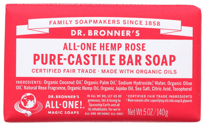 ROSE PURE-CASTILE BAR SOAP DR. BRONNER'S PURE-CASTILE HEMP ROSE BAR SOAP, 5 OZ. '018787788059