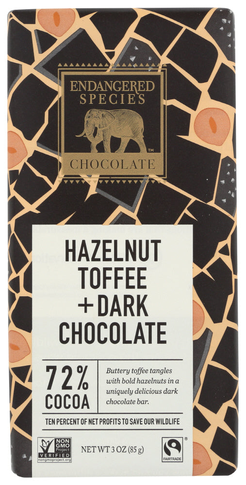CHOCOLATE BAR ENDANGERED SPECIES DARK HAZEL TOFFEE   3 OZ  '37014242256