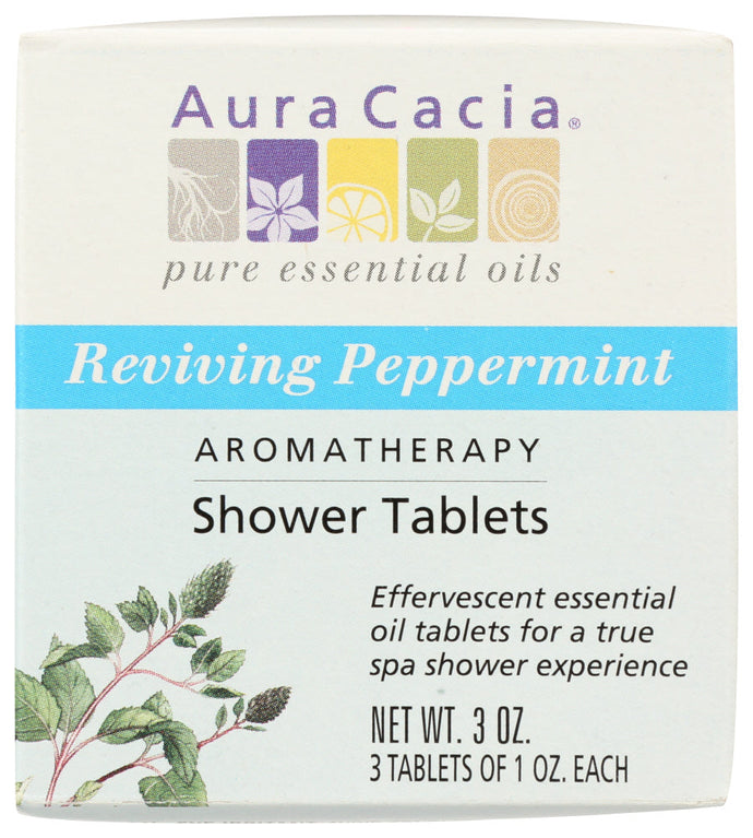 AROMATHERAPY SHOWER TABLETS AURA CACIA REVIVING PEPPERMINT AROMATHERAPY SHOWER TABLETS, 3 OZ. BOX '051381882655