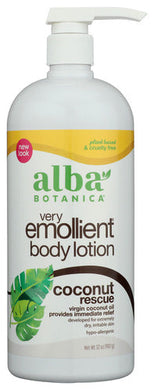 VERY EMOLLIENT  BODY LOTION ALBA BOTANICA BODY LOTION, COCONUT RESCUE, 907 G. '724742003647
