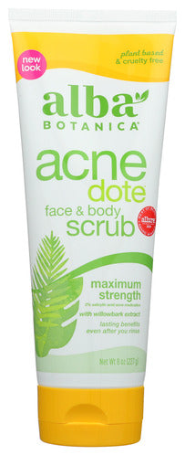 SCRUB FACE BODY ACNEDOTE ALBA BOTANICA ACNE DOTE MAXIMUM STRENGTH FACE & BODY SCRUB, 8 OZ. '724742007614