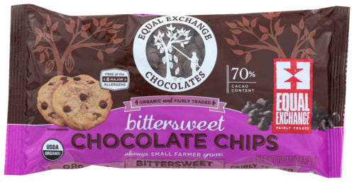 AUTHENTIC FAIR TRADE CHOCOLATE CHIPS EQUAL EXCHANGE AUTHENTIC FAIR TRADE COCOA, BITTERSWEET CHOCOLATE CHIPS, 10 OZ. '745998903352