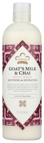 NUBIAN HERITAGE GOATS MILK + CHAI BODY WASH SOOTH+HYDRATING 12P 13 FOZ NUBIAN HERITAGE NHO GOAT'S MILK BODY WASH, 13 FL. OZ. '764302130499