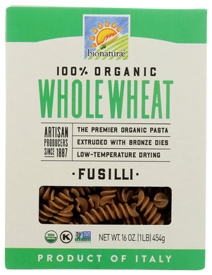 PASTA BIONATURAE WHOLE WHEAT FUSILI ORGANIC   16 OZ  '799210666648