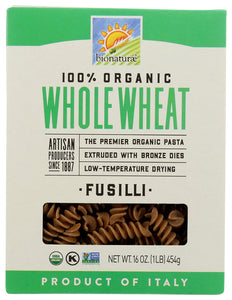 PASTA BIONATURAE WHOLE WHEAT FUSILI ORGANIC   16 OZ  '799210666648