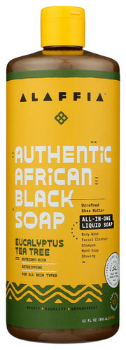 AUTHENTIC AFRICAN BLACK SOAP ALL-IN-ONE ALAFFIA AUTHENTIC AFRICAN BLACK SOAP, EUCALYPTUS TEA TREE, 32 FL. OZ.  '841320102636