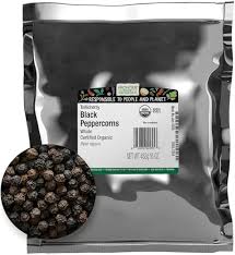 BULK PEPPERCORNS BLACK ORGANIC PER/OZ'531