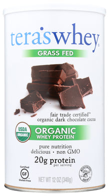 ORGANIC WHEY PROTEIN POWDER TERA'SWHEY ORGANIC WHEY PROTEIN, FAIR TRADE CERTIFIED DARK CHOCOLATE COCOA, 12 OZ. '850628002302