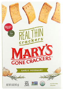CRACKER MARY'S GONE CRACKERS REAL THIN GARLIC ROSEMARY GLUTEN FREE   5 OZ  '853665005701